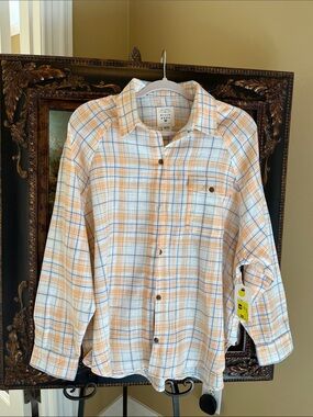Billabong Women’s Orange and Blue Plaid Button-Down Shirt